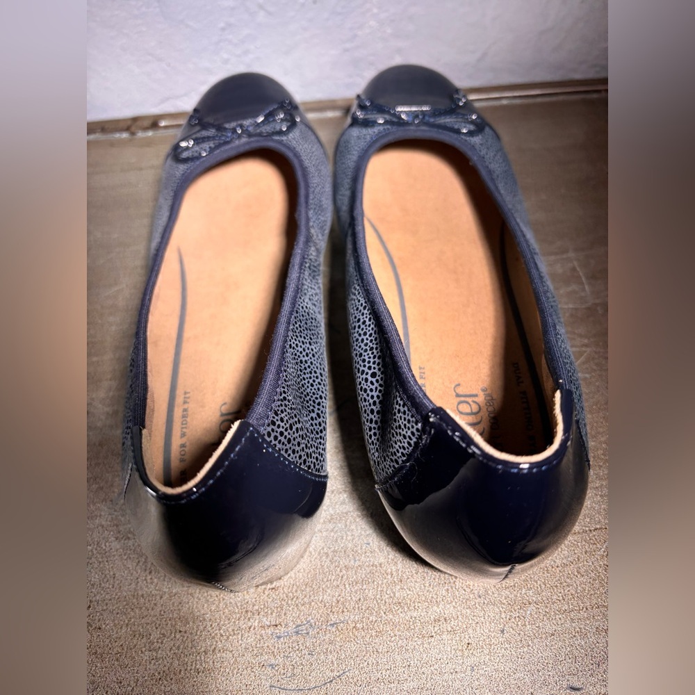 Hotter Women's Dark Blue Trinity Ballet Flats with Bow Detail - Picture 8 of 11